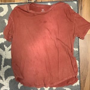 Aerie AEO Offline Distressed Oversized Boyfriend Tee Womens M Orange / Rust